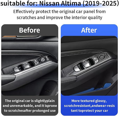 Car Door Power Window Lift Switch Protection Decor Panel for Nissan Altima 2019 2020 2021 2022 2023 2024 2025 2026 Auto Interior Accessories Armrest Side Pull Handle Trim Cover Carbon Fiber Style Kit
