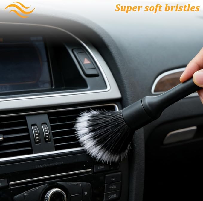 3PCS Car Detailing Brush Kit, Includes Ultra Soft No Scratch Boars Detailing Duster Brush Set for Exterior Interior, Multi-Use Auto Interior Dusting Cleaning Kit, Universal Fit