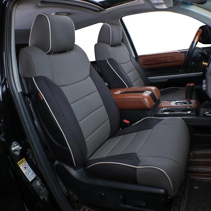 EKR Custom Fit Tacoma Car Seat Covers for Toyota Tacoma 2016 2017 2018 2019 2020 2021 2022 2023 Access Cab -Full Set,Faux Leather(Black/Gray)