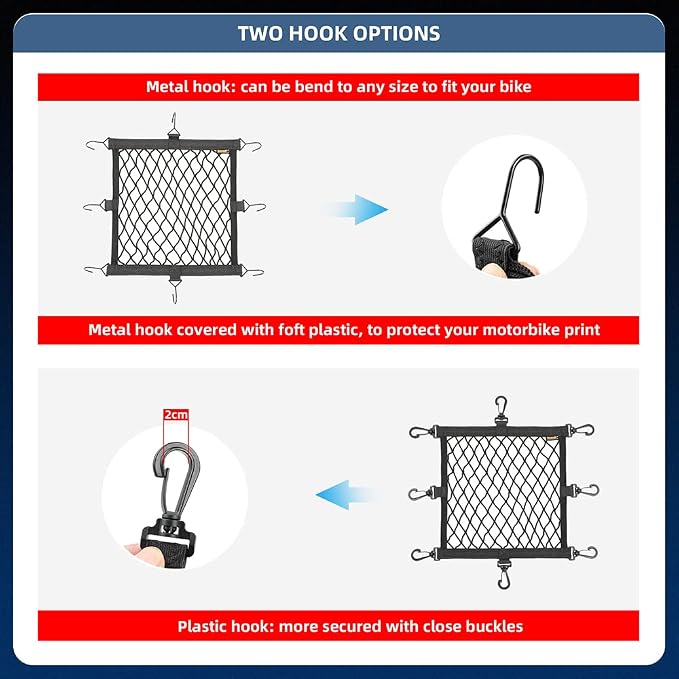 Rhinowalk Motorcycle Luggage Net Cargo Net Helmet Luggage Net with Adjustable Plastic Hooks for Motorcycles and Bicycles