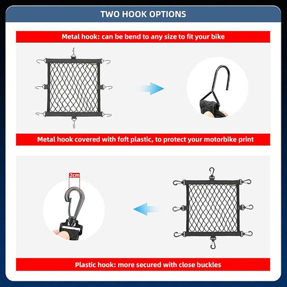 Rhinowalk Motorcycle Luggage Net Cargo Net Helmet Luggage Net with Adjustable Plastic Hooks for Motorcycles and Bicycles