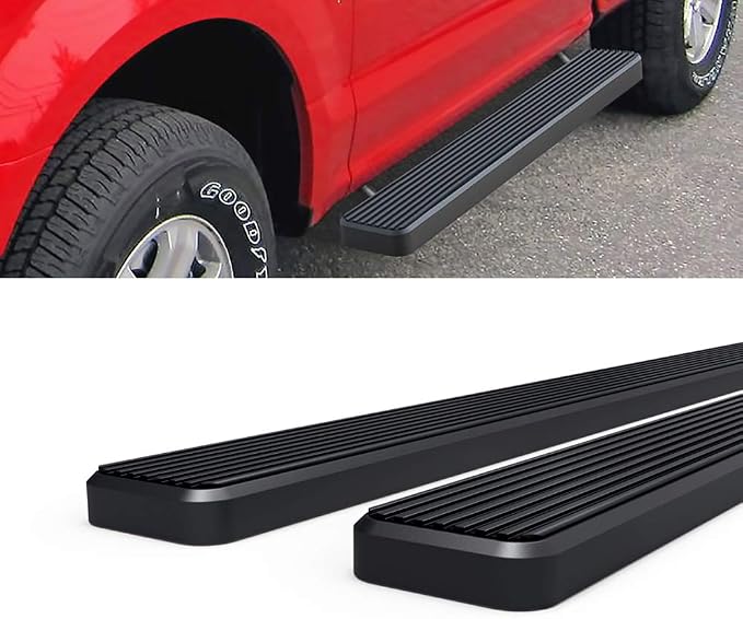 APS Running Boards 5-inch Black Compatible with Ford F150 2015-2026 Regular Cab & F-250 F-350 Super Duty 2017-2026 Stainless Steel (Nerf Bars Side Steps Side Bars)