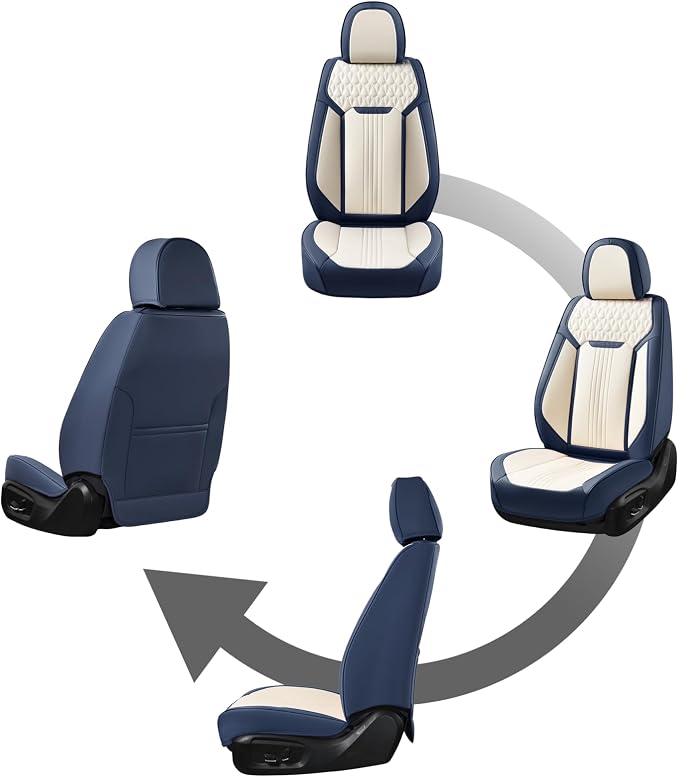Coverado Car Seat Covers Full Set, Luxury Leather Seat Covers for Cars, Front and Back Seat Covers, Waterproof Car Seat Protector Car Seat Cushion Universal Fit Most Cars,Blue&White