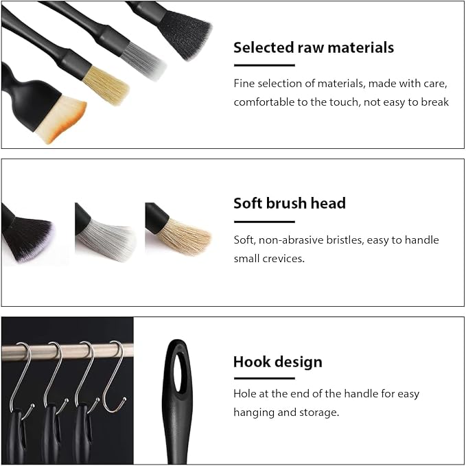 4 PCS Car Detailing Brush Set, Boars Bristle No Scratch Dusting Tool Cleaning Auto Interior or Exterior, Premium Brushes Cleaning Supplies for Dashboard Air Vent Seat Wheel