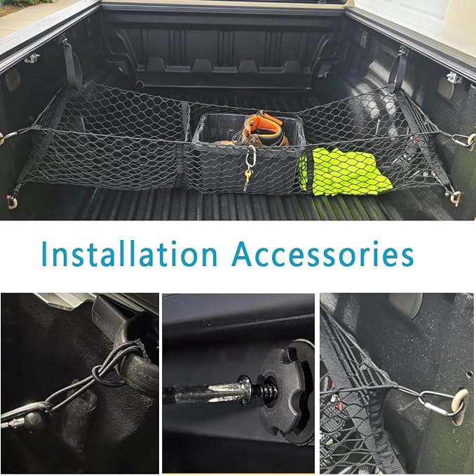 3 Pockets Truck Bed Cargo Net for Most Pickup Toyota Ford Dodge GMC Sierra Chevy Silverado Heavy-Duty Elastic Truck Organizer & Storage Grocery Holder Pickup Tailgate Netting -51.18"x 11.8"