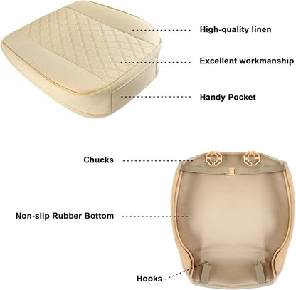 West Llama Linen Front Car Seat Cover Protector Anti-Slip Bottom Seat Cover Fits 95% of Vehicles,Wrapping Around The Bottom,Diamond Pattern(Beige-1Pcs)