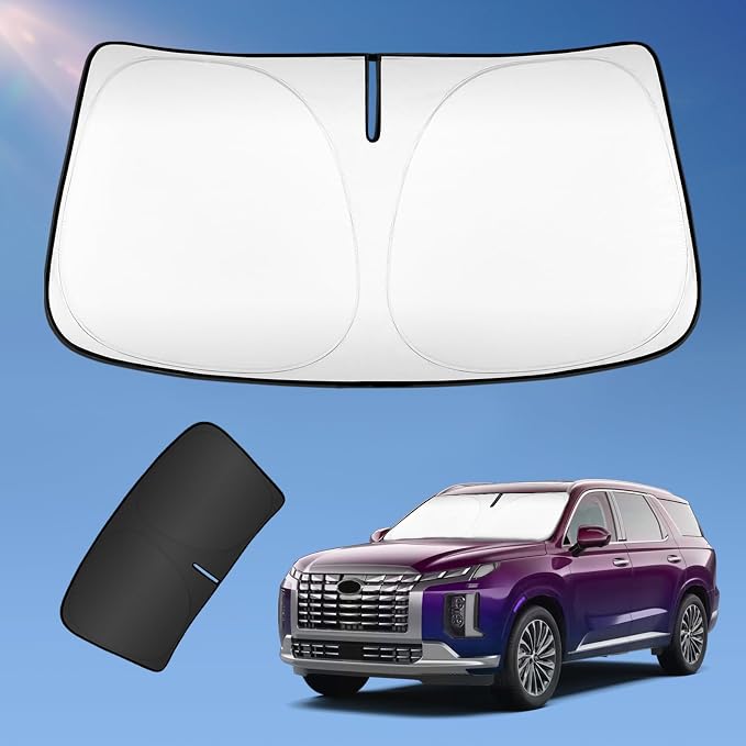 Sun Shade Sunshade for Hyundai Palisade 2020-2024 2025 2026 Windshield Cover, 4-Layers Sun Shield 250T Silver Sun Visor Foldable Front Window Shade Blocks UV Rays Car Accessories
