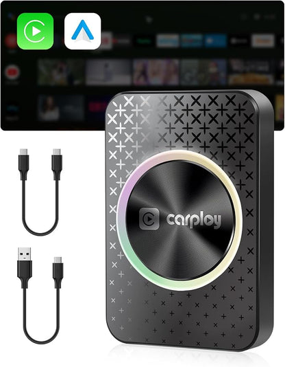 4GB+ 32GB Wireless CarPlay & Android Auto Adapter AI Box, Turn Car Screen into TV (Stream Netflix/YouTube), Plug & Play Magic Video Dongle, Support TF Card, Bluetooth 5.1 + WiFi Connectivity