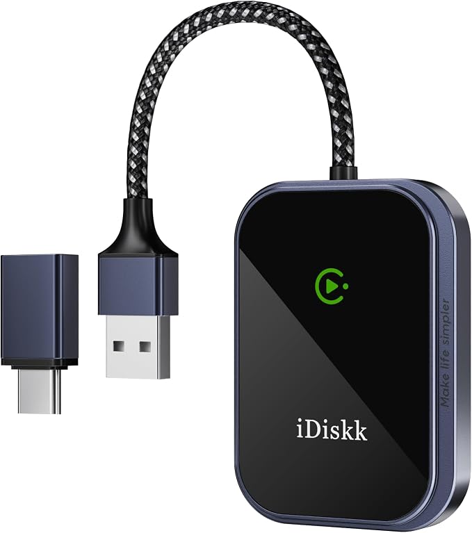 iDiskk Wireless CarPlay Adapter for iPhone and iOS 10+, Convert Wired CarPlay to Wireless, Plug-and-Play, 2025 Upgraded No Latency with USB C Wired CarPlay