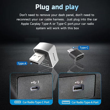 Wireless CarPlay Adapter & Android Auto (2-in-1) - Mini USB/USB-C Adapter Converts Wired to Wireless, Plug & Play, Stable Lag-Free for iPhone & Android (2026 Upgraded)