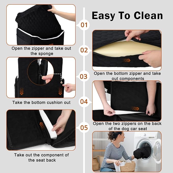 SZEE Dog Car Seat for Small/Medium Sized Dogs up to 35 lbs, Dog Booster Car Seat with Detachable Protective Leather Cover, Save Cleaning Effort, Reclinable Backrest (Black)