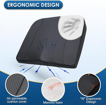 Car Seat Cushion,Thickened Comfort Memory Foam Seat Cushions for Car and Office Chair - Sciatica & Lower Back Pain Relief, Driver Seat Pillow for Auto, Office Chair, Wheelchair Pad-Black