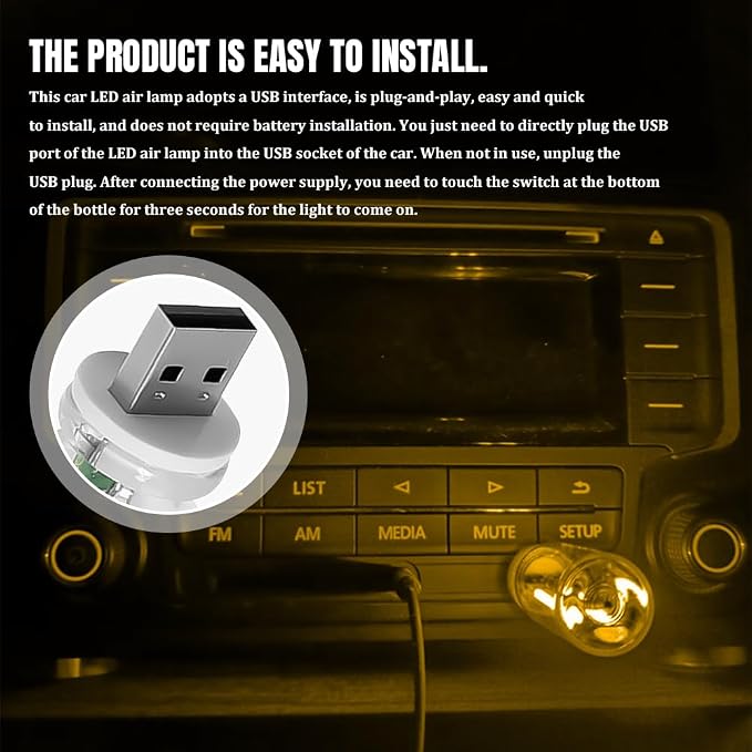 USB LED Car Interior Atmosphere Light, Car USB Night Light, Plug-in Auto Ambient Lighting Retro Lamps, Touch Adjustment LED Automotive Night Lamp Auto Accessories for bedrooms Camping (Warm)