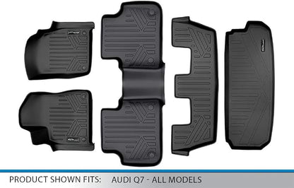 MAXLINER Custom Fit Floor Mats 3 Rows and Cargo Liner Behind 3rd Row Set Compatible with 2017-2025 Audi Q7 / SQ7