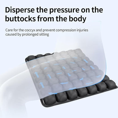 JFT Inflatable Air Seat Cushion for Pressure Relief - 56 Interconnected Air Cells - Ergonomic Pad for Office Chair, Wheelchair & Car - Built-in Pump for Easy Inflation - Lycra & TPU, 17.7" x 15.7"