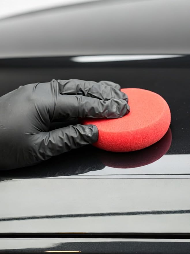 Foam Applicator Pads, SPTA 4 Inch Round Shape Side Pressing Hand Polishing Red Sponge Pads Kit Detailing Buffing Pads for Waxing Polishing Paint Ceramic Glass Cleaning, Pack of 10 -HPWR10