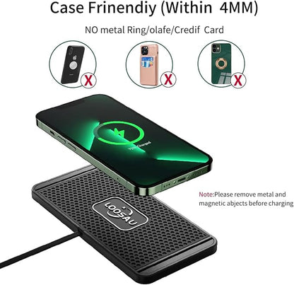 Wireless car Charger Charging pad 15w Non Slip FastCharger for car Wireless Phone Charger for Android for iPhone 11/12/13/14/15/16/17 Pro Max Xs,Samsung Galaxy S20(1M Cable)
