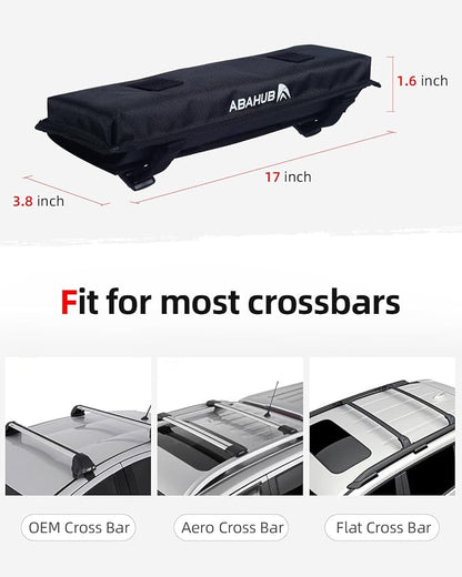 Abahub Soft Roof Rack Pads with 2 Tie Down Straps, 2 Tie Down Ropes, 2 Hood Loops and Storage Bag, for Surfboard, Kayak, Canoe, Heavy Duty Universal Car Roof Racks System Black 17 Inch