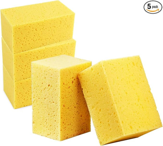 5PCS Car Wash Sponges, 8.5"×4.4"×3.5" Large Extra Soft Coral Non Scratch Sponge, Car Cleaning Cellulose Sponge Thick Foam Pad for Washing Window Sensitive Surfaces (Yellow)