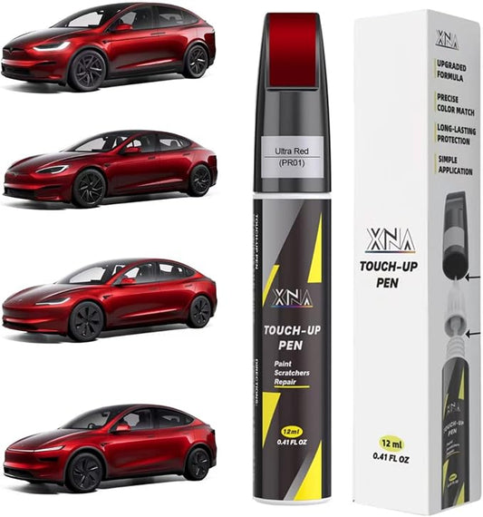 Car Touch Up Paint(Ultra Red(PR01)) for Tesla, 2 in 1 Car Scratch Remover with Pen Tip and Brush, Exact Color-Matched for Car Paint Scratch Repair, Quick & Easy Fix Chips and Nicks