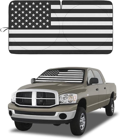 American Flag Car Windshield Sun Shade, Foldable Car Front Window Sunshade for Car SUV Truck, Auto Interior Sun Protection Cover, Blocks UV Rays & Keeps Your Vehicle Cool (USA B&W Flag, X-Large)