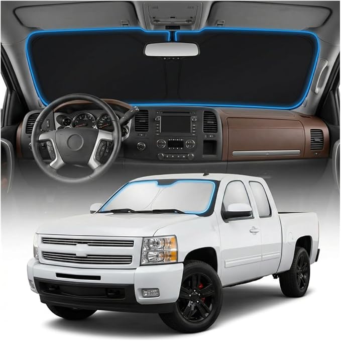 for Chevy Silverado 1500 Sun Shade Windshield Cover - Custom Fit Silverado 1500 Accessories 2007-2013 Sunshade Foldable UV Protection & Heat Shield Sun Visor Accessories