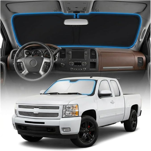 for Chevy Silverado 1500 Sun Shade Windshield Cover - Custom Fit Silverado 1500 Accessories 2007-2013 Sunshade Foldable UV Protection & Heat Shield Sun Visor Accessories