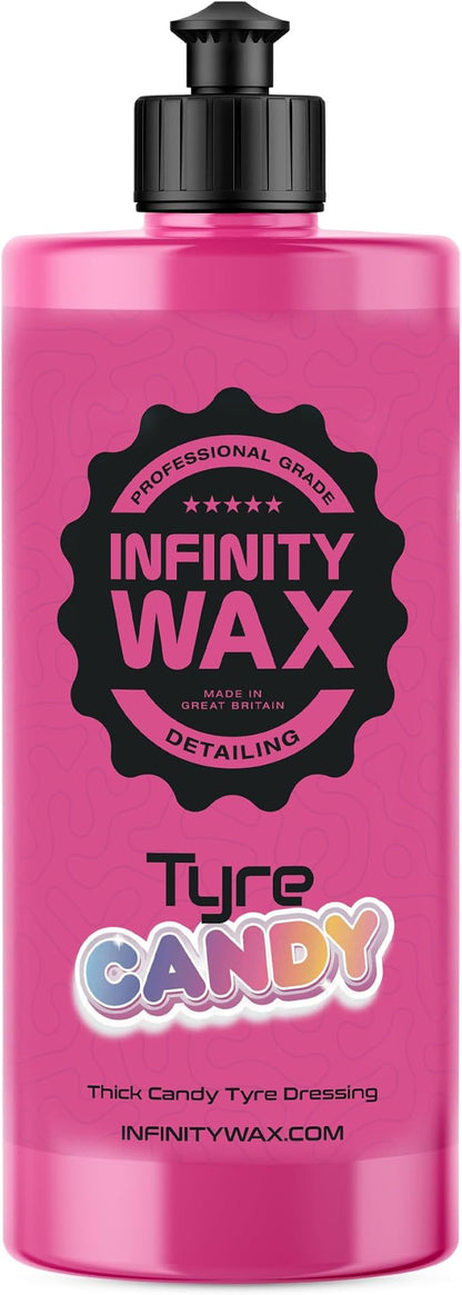Infinity Wax Tire Candy 1L Shiny Hoop Gel Candy Scent Thick Water Based Silicone Free Tyre Dressing, Strapless OEM Look, Large Size for Detailer
