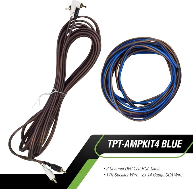 Timpano Amplifier Wiring Kit - 4 Gauge Amp Kit 2000 Watts Car Amplifier Installation CCA Cables Kit – 150 Amp Fuse Single Amp TPT-AMPKIT4 Blue