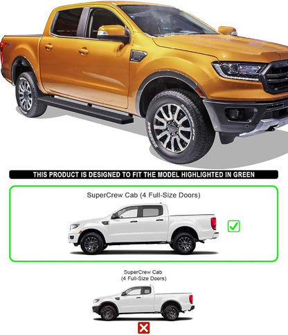 APS Running Boards (Nerf Bars Side Steps Step Bars) Compatible with Ford Ranger 2019-2026 SuperCrew Cab 4-Door (Stainless Steel Black Powder Coated 6 inches)