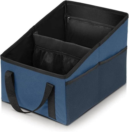 Advanced car seat storage bag is suitable for children and adults. The front and rear seat storage bags are foldable and adjustable. (Blue)