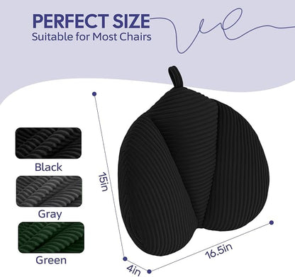 Lumbar Support Pillow for Couch, Back Support Pillow for Office Chair, Heart-Shape Back Cushion with Shredded Foam for Back Pain Relief & Reading, Lumbar Cushions for Recliner, Car, Black