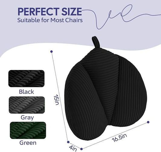 Lumbar Support Pillow for Couch, Back Support Pillow for Office Chair, Heart-Shape Back Cushion with Shredded Foam for Back Pain Relief & Reading, Lumbar Cushions for Recliner, Car, Black