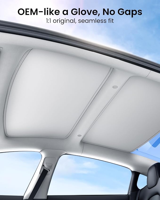 REEVAA 2026 Upgraded Tesla Model 3 Sunshade Roof [No Gaps, No-Sagging] Model 3 Accessories Heat Insulation Foldable Glass Sunroof Cover for Model 3 2020-2026 Highland, 2PCS, Gray