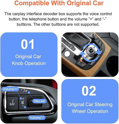 Wireless Carplay Android Auto Adapter for Audi A4 A5 Q5 S4 S5 2008-2018 | MMI 3G Retrofit Kit with Navigation, Music, Siri, OEM Knob Control, Camera Input