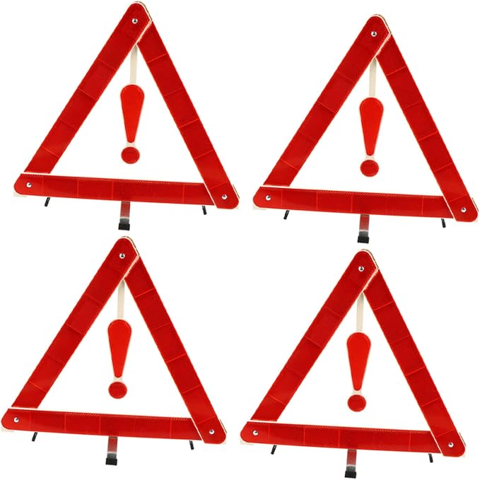 4pcs Car Safety Triangle Warning Sign Kit Portable Reflective Roadside Alert for Vehicles Sturdy and Wind-Resistant for Road Construction and Vehicle Maintenance