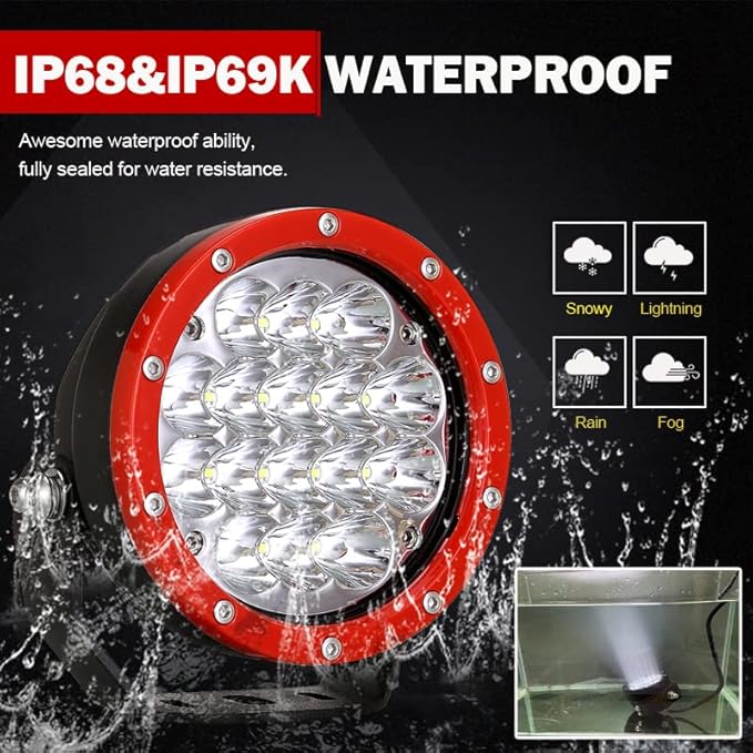 BIGLION.X 5Inch 2Pcs 160W Red Round Offroad Lights 18800LM Super Bright Amber Offroad Driving Lights Yellow Work Lights Waterproof IP68 12V 24V with Wiring Harness for Trucks Pickup ATV UTV SUV