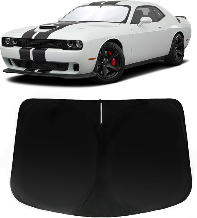 Windshield Sun Shade for Dodge Challenger 2015-2023, Car Front Window Sunshade with 240T Sun Visor Protector Blocks UV Rays Heat Sun Shield Accessories