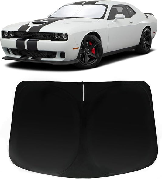 Windshield Sun Shade for Dodge Challenger 2015-2023, Car Front Window Sunshade with 240T Sun Visor Protector Blocks UV Rays Heat Sun Shield Accessories