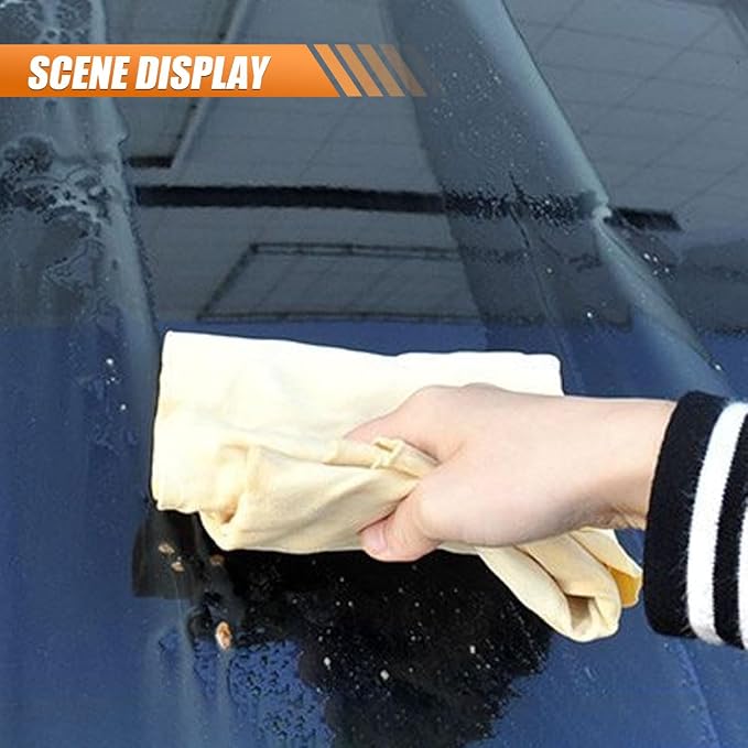 Chamois Cloth for Car, Natural Shammy Car Drying Towel, 19.68'' X 19.68''(2.7 sq ft) Absorbent Fast Drying Cleaning Cloth for Car Wash, Glass, Paint Care, Mirrors, Windows (Square)