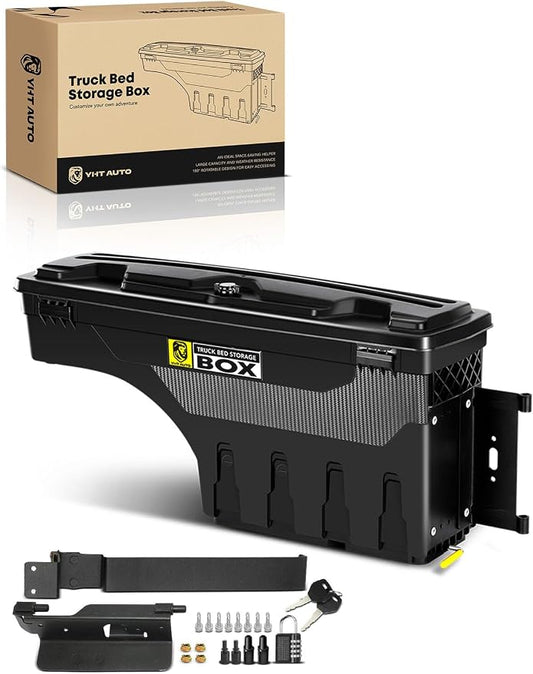 YHTAUTO Truck Bed Storage Tool Box Lockable Compatible with 2019-2025 Ram 1500 Pickup, Passenger Side, Will Not Work with RamBox & Classic Model, Swing Waterproof Wheel Well Toolbox