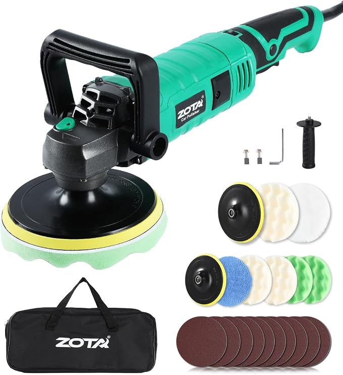 ZOTA Buffer Polisher, 1600W 7 Inch/6 Inch Pure Copper Motor Car Buffers and Polishers Kit, 7 Variable Speeds 1000-3500 RPM Car Polishers and Buffers, Ultra-long Cord for Car Boat Polishing Waxing.