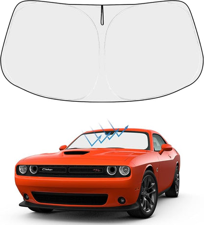Proadsy 2026 Upgrade Front Windshield Sun Shade Foldable Sunshade Protector Custom Fit 2015-2023 Dodge Challenger Coupe, SRT Hellcat, Redeye, Widebody, SXT, RT Scat Pack, GT, RT, TA Coupe Accessories