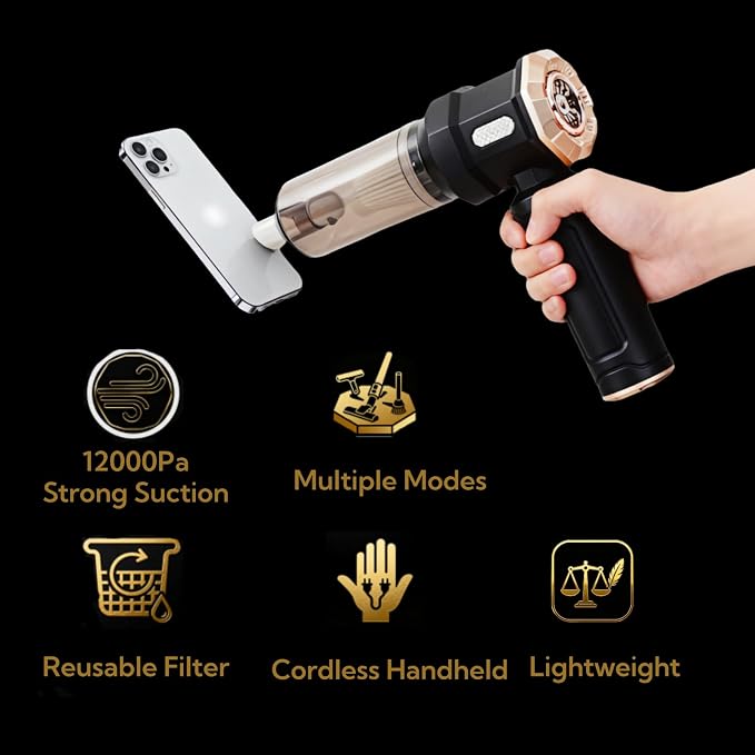 Handheld Car Vacuum Cleaner, 16000Pa Vacuum Cleaner and Air Duster, Portable Cordless Hand Held Vacuum with Brushless Motor and Multi-Nozzles for Car, Home, Office, Pet