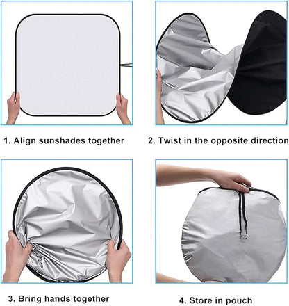 Ziciner 2 PCS Car Windshield Sun Shade, Auto Sun Heat and UV Rays Blocker, 33"×36" Foldable Automotive Front Window Sunshade Protector, Universal Vehicle Interior Accessories (Silver-L)