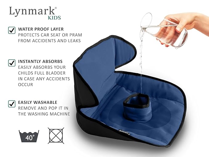 Lynmark® Potty Training Car Seat Protector Cover - Waterproof Soft Piddle Pads for Toddlers and Baby Carseat - Travel-Friendly Universal Washable Liner Mat for Spills, Nappy Leaks, Accidents - Navy