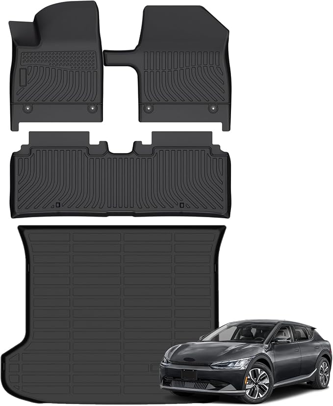 Floor mats & Cargo Liner for Kia EV6 2024 2023 2022, All Weather TPE Custom Fit Floor Liners Full Sets Car Mats & Trunk Liner Accessoires for EV6 Anti-Slip & Durable, Black
