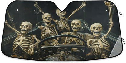 Windshield Sun Shade Funny Skeletons in Car Front Window Block UV Shades Visor Reflective Retractable for Car SUV Trucks