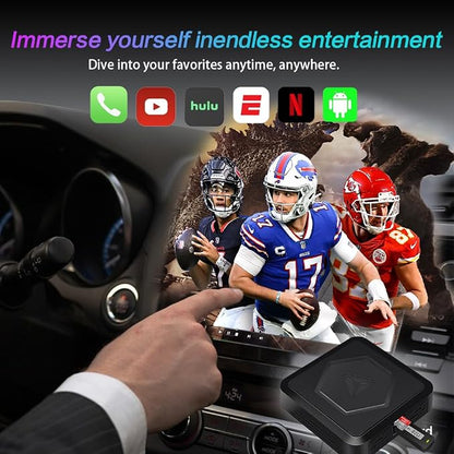 CarPlay Adapter 3-in-1 Wireless AI Smart Box for Apple iPhone and Android Auto for Factory Wired CarPlay Cars, Supports Netflix, ESPN, YouTube, HULU, Wired CarPlay Required