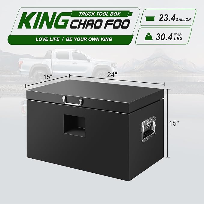 24" Truck Tool Box,Heacy Duty Metal Storage Organizer with Strong locking tongue,Trailer Tongue Box with Safe Hinge, for Truck,Pickup,RV,Garage,Best gift for family and friend,Black Power Coating